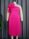 Fongt Fashion Three-Dimensional Flower Dress Sexy Shoulder Slanted Hundredfolded Dresses