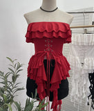 Fongt Shooting Hottie Belt Lotus Side Splicing Lace Bra Vest Word Shoulder Ribbon Short Coat 8013