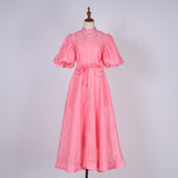 Fongt Court Style High Design Feeling Heavy Industry Nail Drill Short Sleeve Single Buckle Dress + Sling