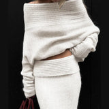 new autumn fashion temperament sexy one-line collar long-sleeved backless loose slim knitted top club clothing Vestidos-Outfit