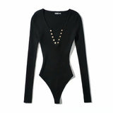 Fongt Style Trend Long-Sleeved V-Neck Buckle-Coat Shirt Bottoming Women's Solid-Colored Clothes Based On