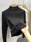 Warm Sweater Pullover Women Slim Thicken Plush Velvet Lined Knitwear Jumper Korean Half Turtleneck Poleras Soft Knit