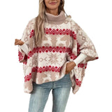 Fongt And Winter Sweater New High-Collar Christmas Sweater Elk Bump Pattern Bat Sleeve Sweater