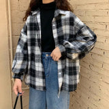 Blouses Turn-down Collar Spring Shirts Plaid All-match BF Batwing-sleeve Loose Outwear Harajuku Female 4 Colors Chic