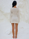 Fongt Beach Dress Women Solid Color Sexy Knitted Beach Bikini Women's Dress