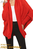 Women Knitted Cardigan Spring Autumn Winter Coats Solid Color Long Bat Sleeve Open Front Sweater Women