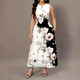 Fongt And Summer Explosion Print Slings Large-Size Dress Flower Pocket Necking A-Character Dress Women's Clothing
