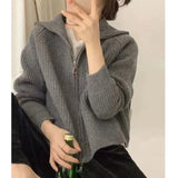 Women's Coat Spring And Autumn Lazy Style 2024 New Knitted Cardigan Zipper Korean Version Of The Internet Celebrity Loose And Gentle-Outfit