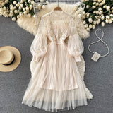Women's Maxi Dress Elegant Flower Mesh Party Dresses Vestidos Fashion Lantern Sleeve Woman Long Robe Two Piece Sets