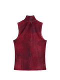 Dye Mesh High Neck Hand Painted Printed Women Top 2023 Summer Fashion Sleeveless Slim T Shirt Lady Holiday Beach Style