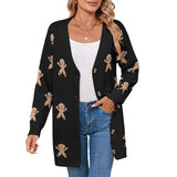 Fongt And Winter New Sweater Female Christmas Cartoon Embroidered Long Knitted Cardigan Jacket
