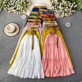 Fongt Half-Dress Women's Dress 2025 Summer Small Medium Long Leisure High-Rise Thin Thong Ponve Cake Skirt