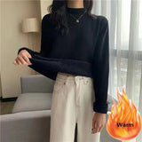 Thicken Plus Velvet Knitted Sweater Women's Slim Warm Plush Lined Knit Tops Korean Basic Knitwear Jumper Casual