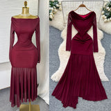 Fongt High-End Temperament Fashion V-Neck Lantern Sleeve Strap To Close Waistguel Dress Female Elegant Long Dress