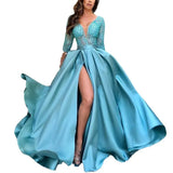 Fongt New Women's Lace Beads Big Swing Sexy Long Skirt Tail Banquet Evening