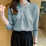 Fongt New Autumn New Professional Shirt Female Design Sense Niche Korean Version Long Sleeve Satin Chiffon Top Female-Outfit