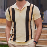 Fongt Men's Summer New Striped Jacket Knits Short Sleeves Business And Leisure Polo