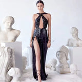 Fongt Spring Sexy Party Beads Irregular Temperament Evening Dress Female Hanging Neck