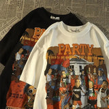 American Party Cartoon Anime T Shirts Fun Hip Hop Oversized T Shirt Pure Cotton Summer Short Sleeve Tops Harajuku