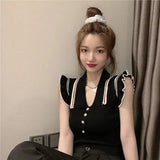 Fongt New Women's Summer Sleeveless Thin Polo Ice Silk Knitted Top Temperament Sexy Short Gentle Wind Bottoming