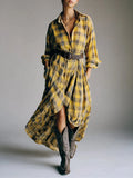 Fongt Long-Sleeved Plaid Shirt Dress 2025 Spring And Autumn New Fashion Loose Casual Dress Belt