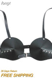 Fashion Solid PU Leather Handmade Bras Women Bralette Cropped Clubwear Push Up Adjustable Spaghetti Strap Sexy Party