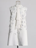 French Small Fragrant Pure Color Sleeveless A-Shaped Dress 2025 New Collar Bow Nail Bead Design Short