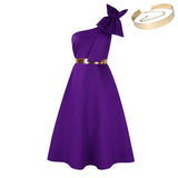 Fongt Large-Size Women's Summer New Fashion Slanted Shoulder Bow Banquet Dress African Dress
