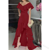 Fongt Temperament Sexy V-Neck Irregular Solid Color Hem Leaves On The Edge Of The Individual Design Lady