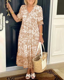 Fongt Summer Temperament Commuting Long-Term Broken Flower Tie-Dye Printing Large Code Loose Dress Women