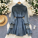 Fongt Dress New Chic Hong Kong Flavor Retro High-End Relaxed Thin Irregularly T-Shirted With Waist Denim Dress Woman
