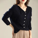 Fongt Bump Shirt ~ 2025 Autumn And Winter Single Row Buckle Cashmere Cardigan Women Solid Color Cashmere Low Round Collar Thin Knitted Outside