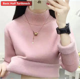 Turtleneck Sweater Winter Slim Thicken Knitwear Jumper Woman Soft Knit Pullovers Casual Plush Fleece Lined Warm Malhas