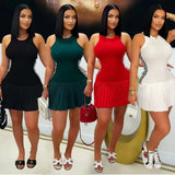 Fongt Babes Sleeveless Knitted Dress Side Striped Hundred Folded Dress Sexy Bag Hips Thin Women's Clothing