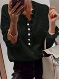 Fongt Spring And Summer Autumn Long-Sleeved Lotus Leaf Edge V-Neck Knitted Sweater
