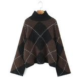 Fongt New Fashion Temperament Female High-Necked Loose Knitted Sweater Mini-Skirt