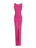 Fongt 2025 New Round-Neck Elastic Body Abstract Cuffless Knitted Long Dress Women Tight-Up