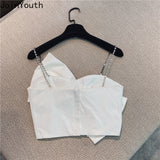 Sexy Lady Crop Top Mujer Summer Clothing Diamond Bow Backless Tanks Harajuku Temperament Tees Korean Fashion