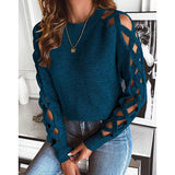 Fongt And Winter Sweater Women's Hollow Cloth Splicing Long-Sleeved Knitted Shirt Collar Coat