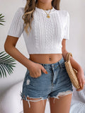 Fongt Shooting 2025 Spring And Summer Leisure Mahjong Short-Sleeved Knitted Jersey Holiday Short Umbilly Tops Women's Clothing