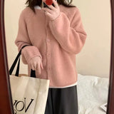 Soft Waxy Round Neck Long-Sleeved Knitted Cardigan Women's 2024 Autumn And Winter Short Lazy Style Solid Color Sweater Jacket-Outfit