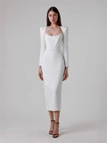 Fongt New Women's Autumn New Horn Long-Sleeved Belt Dress Fashion Temperament