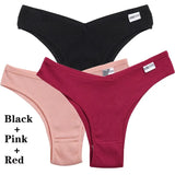 3Pcs Cotton Panties Women's Underwear G-string Comfortable Casual T Back Female V Shaped Waist Thong Intimate