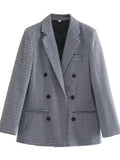 Plaid Blazer for Women Elegant High Quality Office Outfits New In Jacket Double Breasted Coat Oversized Blazer De Mujer-Outfit