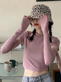 Korean Fashion Y2K Crop Tops Women Sexy Skinny Detachable White Long Sleeve Summer Tshirts Bandage Ins Basic Tee