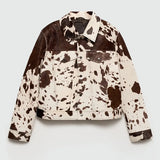 Fongt Women's Clothing 2025 Autumn New Fashion Personality Irregular Pattern Short Denim Jacket