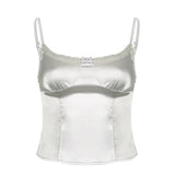 Temperament Pure Color Lace Splicing V-Collar Chest-Shaped Satin Satin Vest 2024 Spring / Summer New Style-Outfit