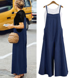 Fongt 2025 Cotton Backpack Trousers Loose Solid Color Strap Broad Leg Pants Casual Jumpsuit