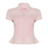 Fongt And Summer Basic Solid Color Dark V Buckle T-Shirt Top Bow Texture Texture To Close The Waist Design Spice Girls Shirt Collection