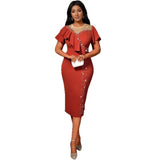 Fongt Round-Neck Nail Beaded Leaf-Side Dress Banquet Temperament High-Waisted Body-Body-Cuffed Dress Dress